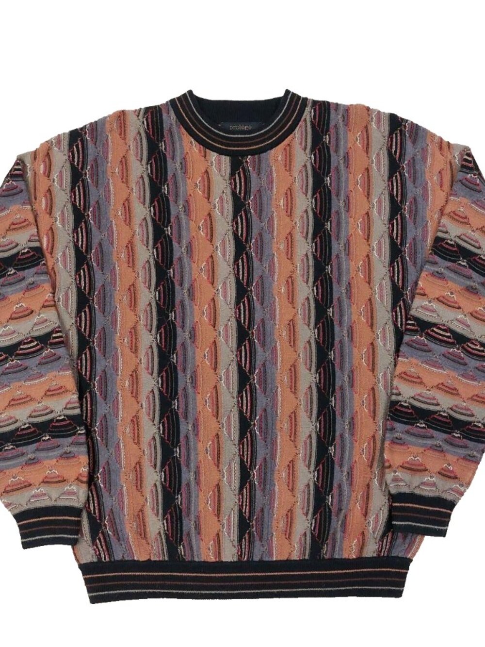 Vintage Protege Textured 3D Knit Crewneck Sweater Mens Medium, Cotton & Acrylic